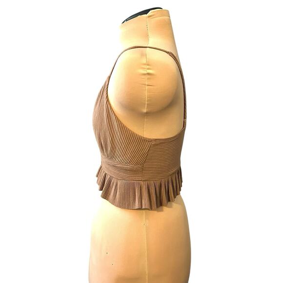 Urban Outfitters Ribbed Ruffle Tank Top Size Medium Deep V Bralette Brown - Picture 2 of 4